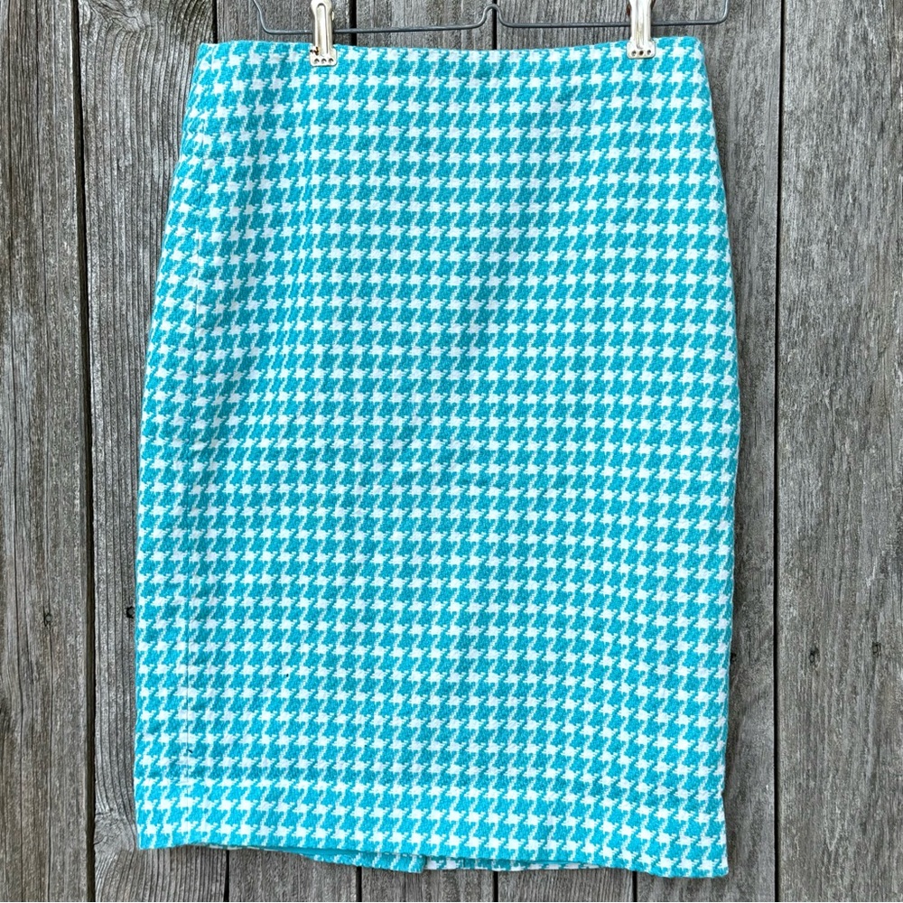 Talbots Office Ready Pencil Skirt Teal Houndstooth Print Women’s 4